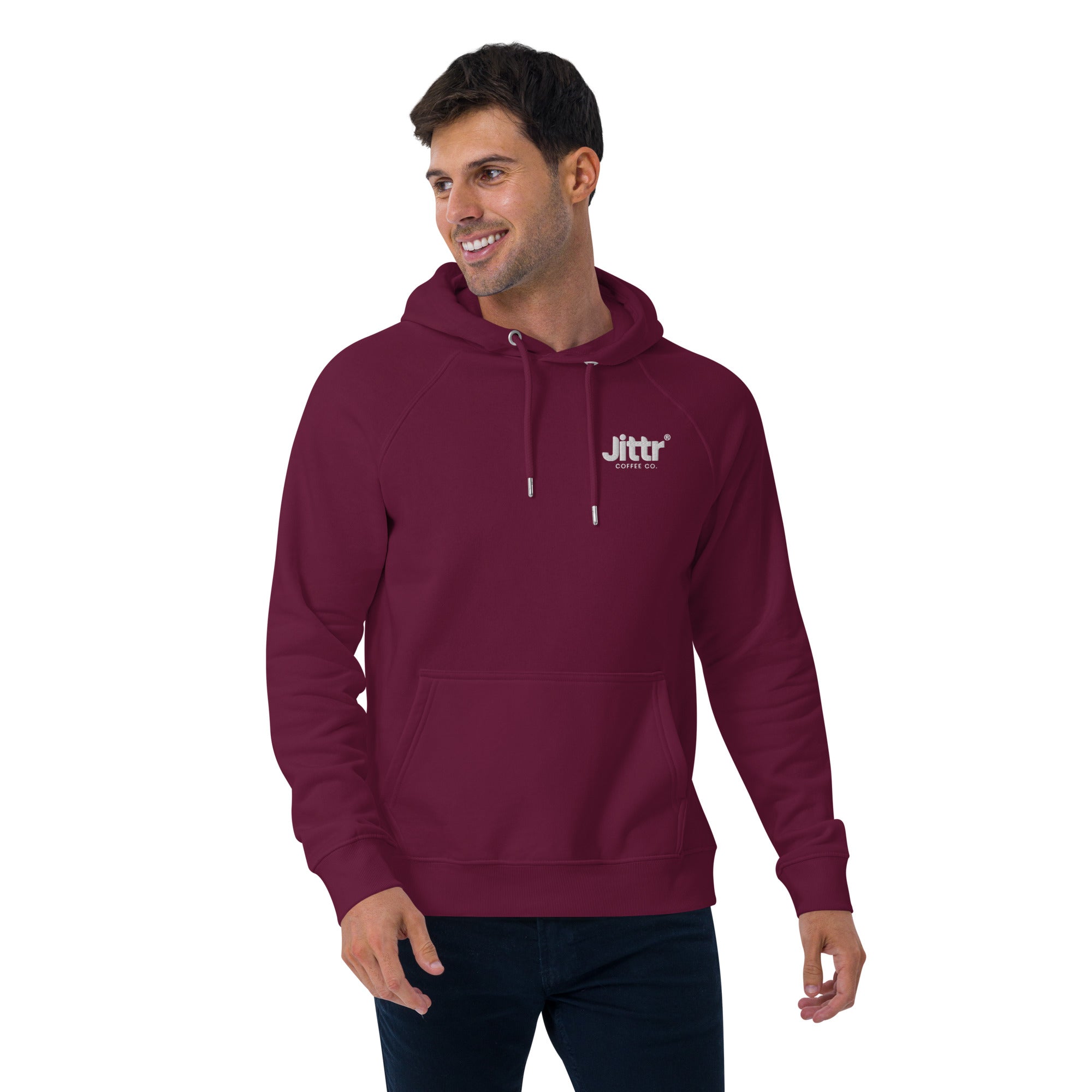 Unisex Embroidered Eco Raglan Hoodie. - Jittr Coffee Co