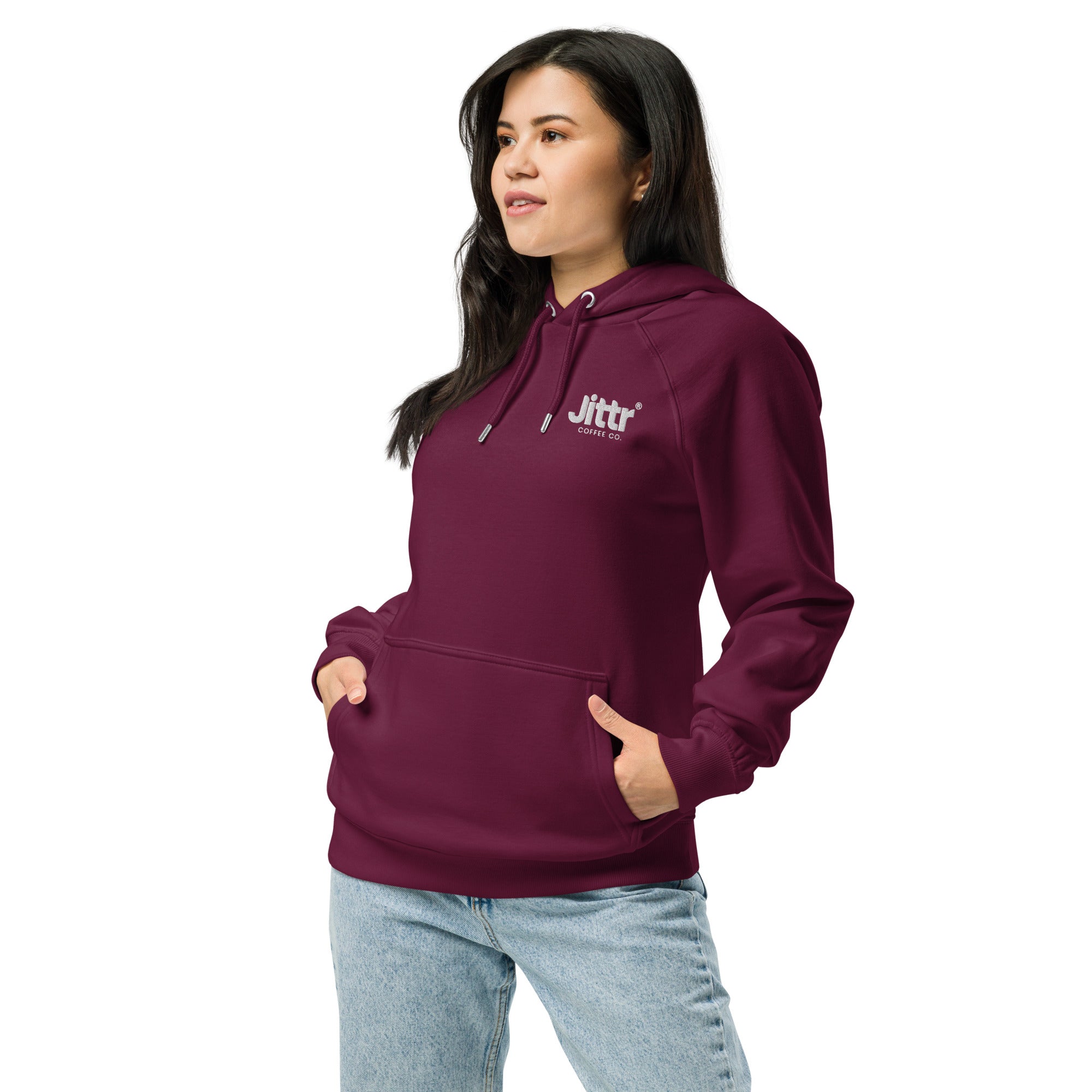 Unisex Embroidered Eco Raglan Hoodie. - Jittr Coffee Co
