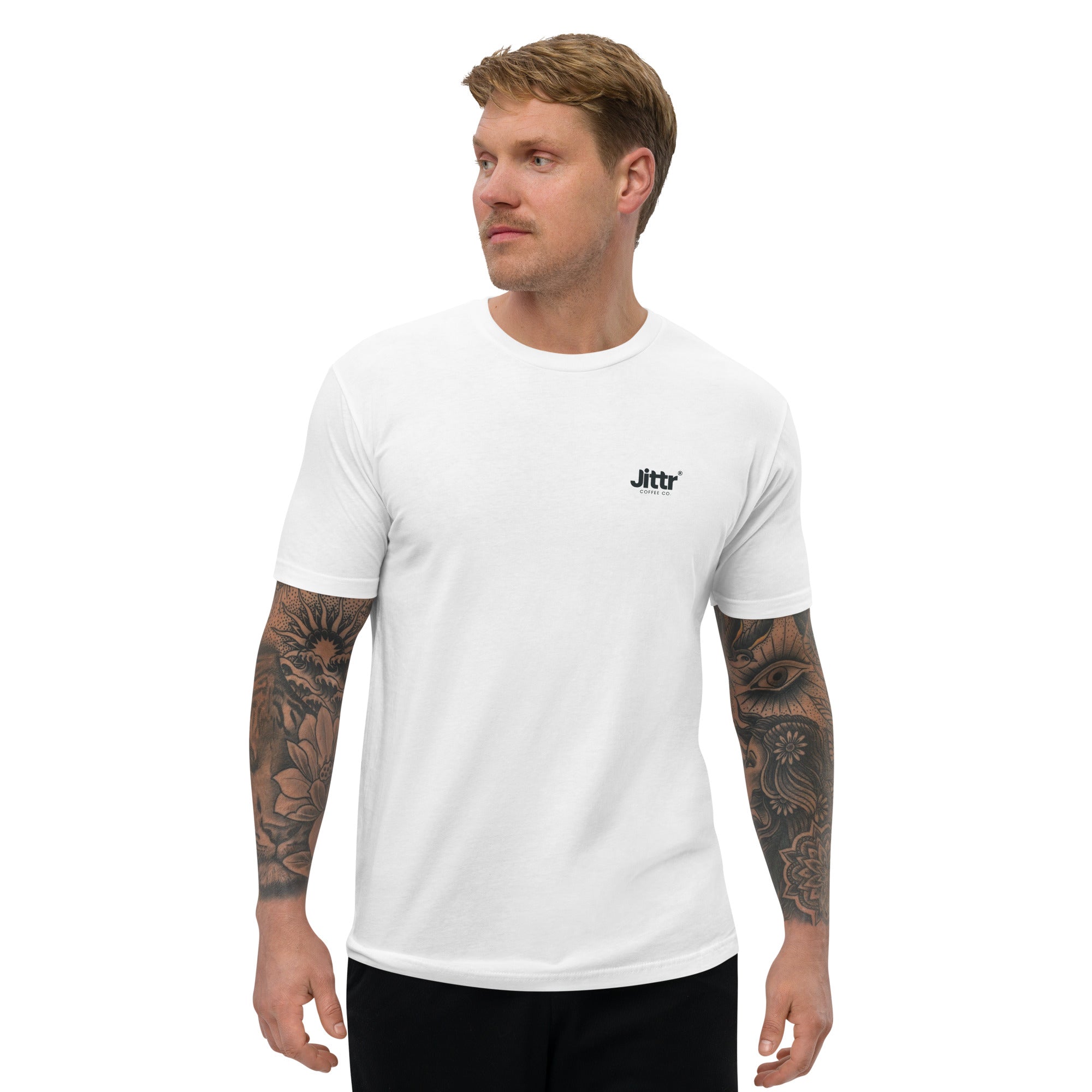 Men's White Short Sleeve T-shirt. - Jittr Coffee Co