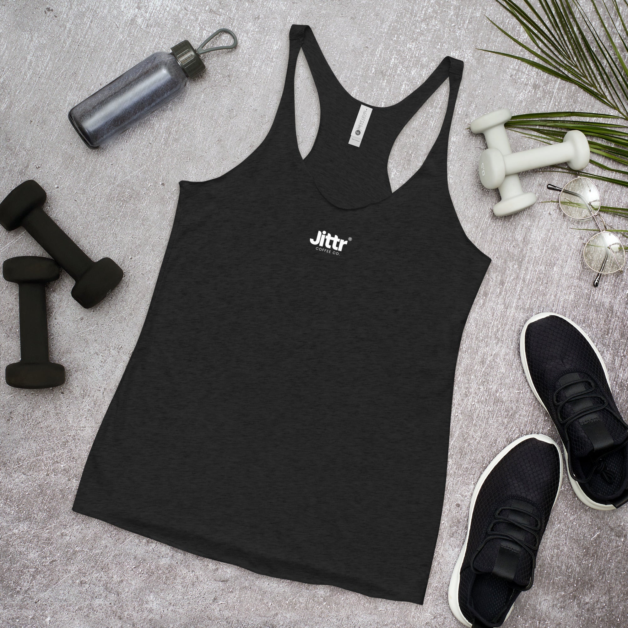 Women's Black Racerback Tank. - Jittr Coffee Co