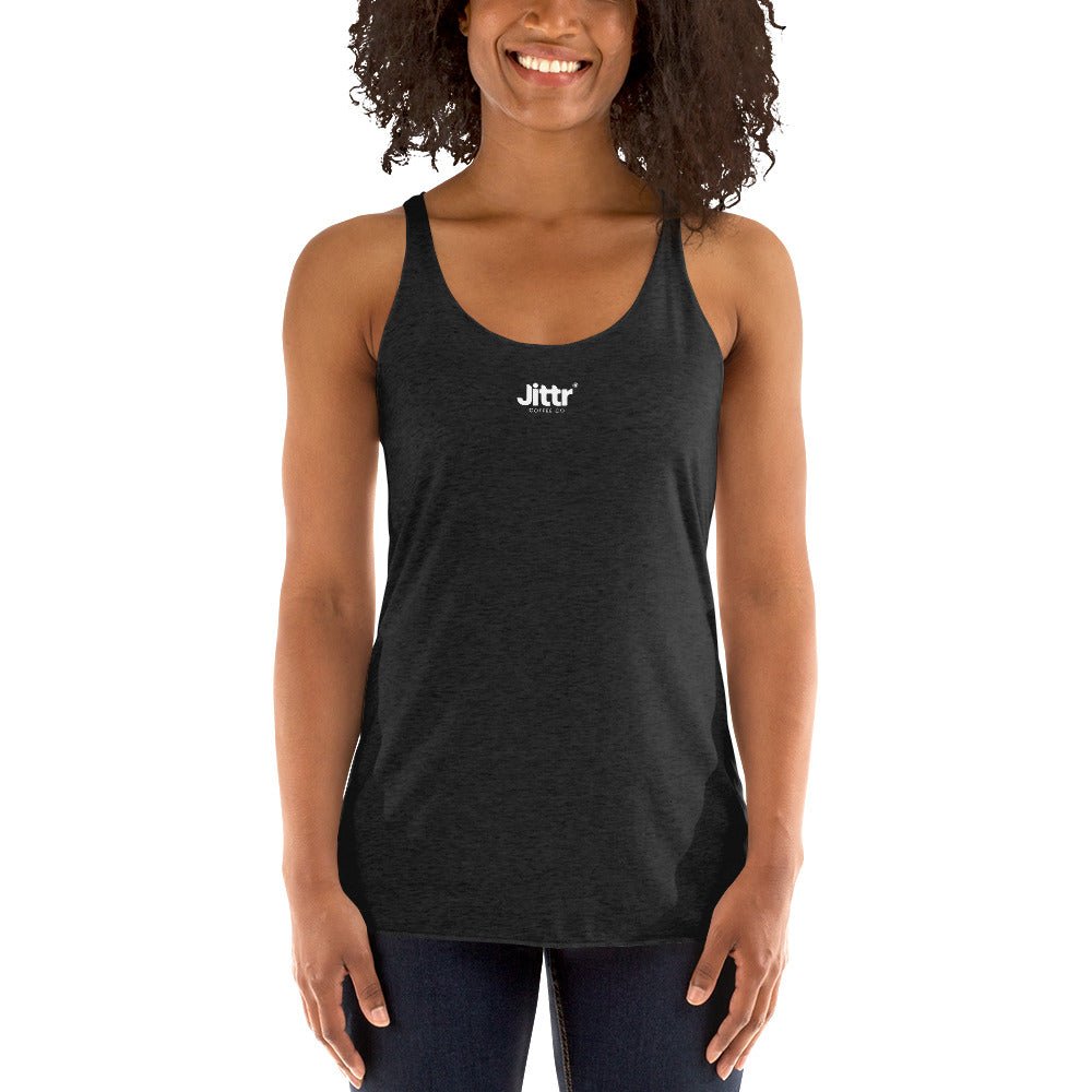 Women's Black Racerback Tank. - Jittr Coffee Co