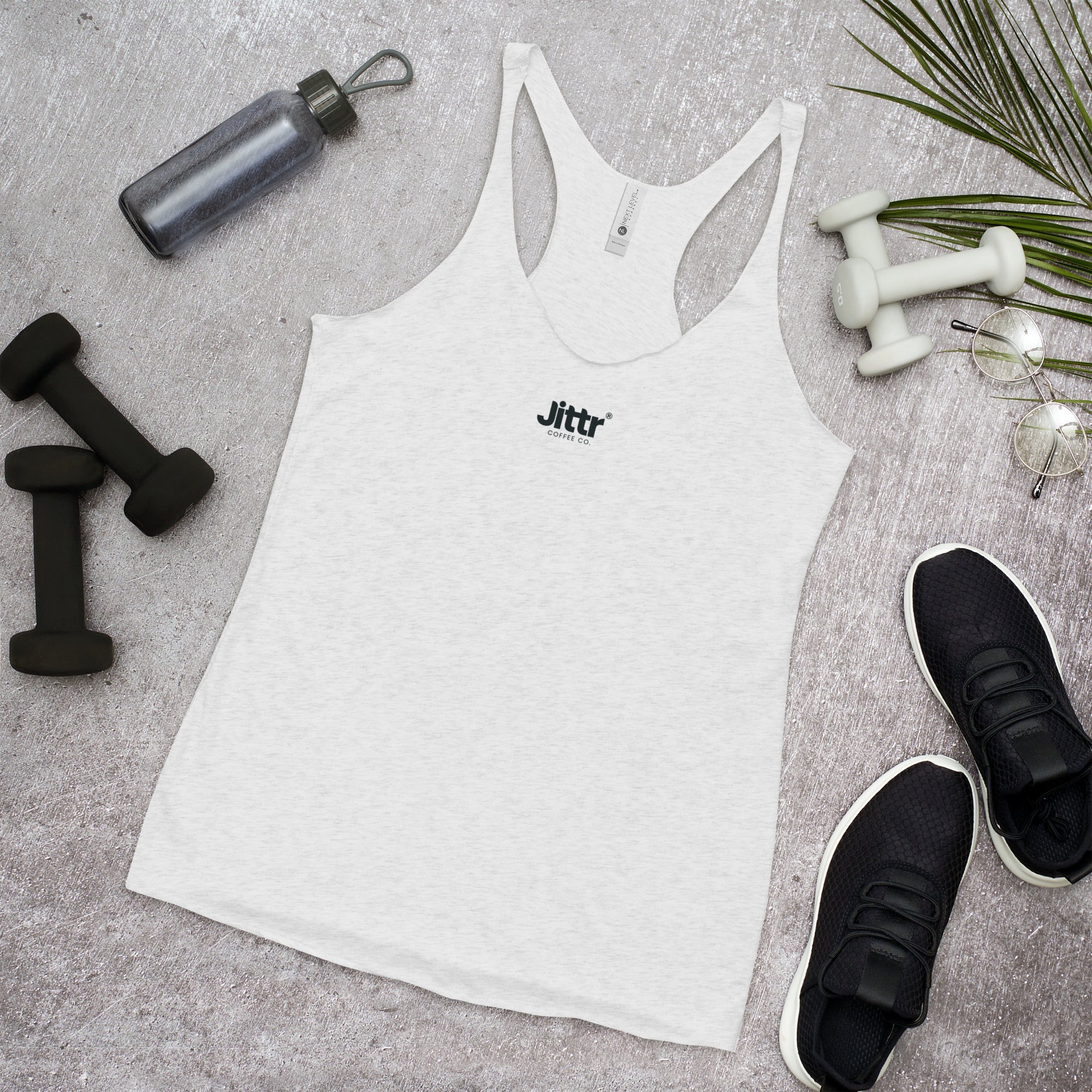 Women's White Racerback Tank. - Jittr Coffee Co